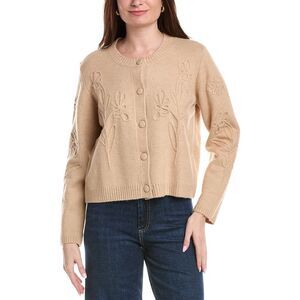 Cece Womens  Knit Flower Cardigan, Brown